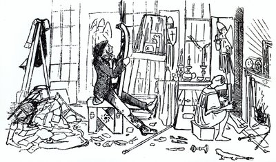 Edward Burne-Jones at work in his studio at 17 Red Lion Square, London, c.1857 by English School
